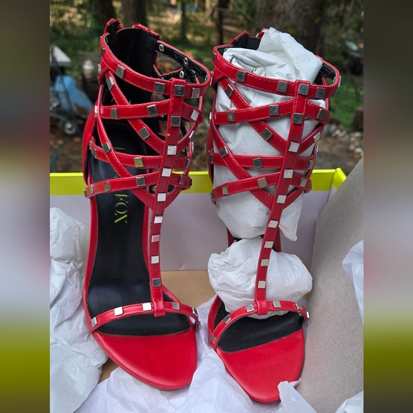Paper Fox Red Strappy Heels With Studded Cage Sz7.5 NIB - Picture 3 of 11